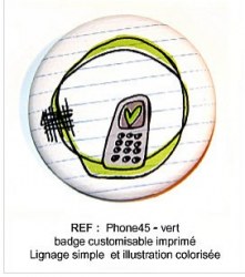 Badge PHONE VERT 45 mm - ScrapButtons