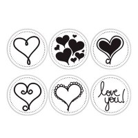 Doodled heart circle tags BLACK - Elle's studio