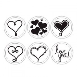 Doodled heart circle tags BLACK - Elle's studio